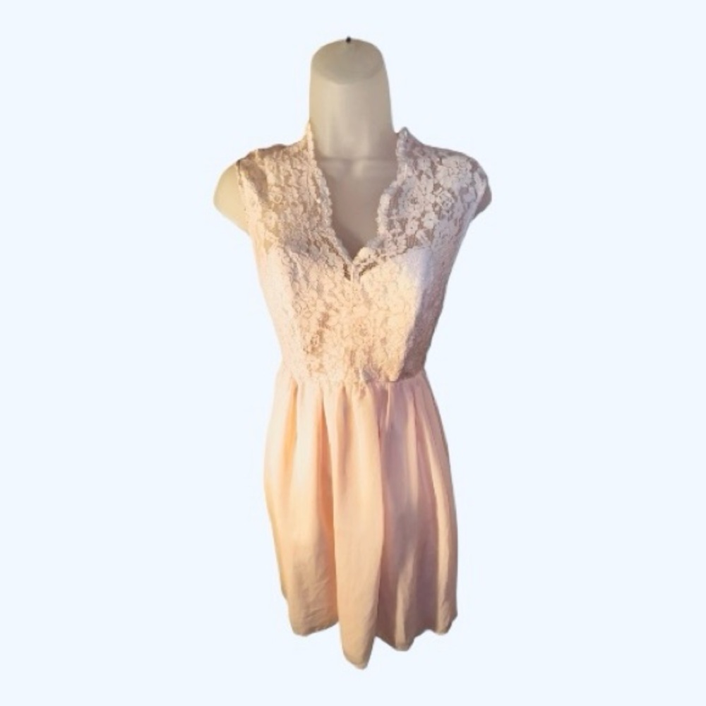 Tevolio Elegant Lace peach blush chiffon cottage core retro Y2K mini dress sz 6